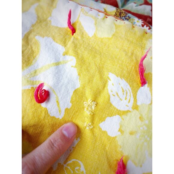 VTG Handmade Throw Quilt Pheasants Floral Hand Sewn TerryCloth/Cotton 54" x 84" - Picture 10 of 10